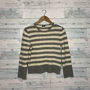 J.Crew Women's Knit Wool Blend Sweater Grey and Cream Size Large